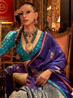 Thumbnail for NOZ2TOZ Women's Satin Silk Blue Woven Design Designer Saree With Blouse Piece - Distacart
