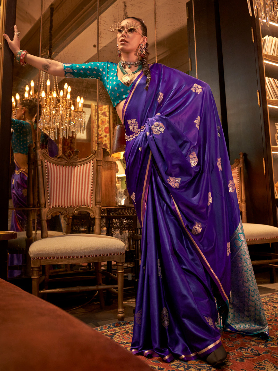 NOZ2TOZ Women's Satin Silk Blue Woven Design Designer Saree With Blouse Piece - Distacart