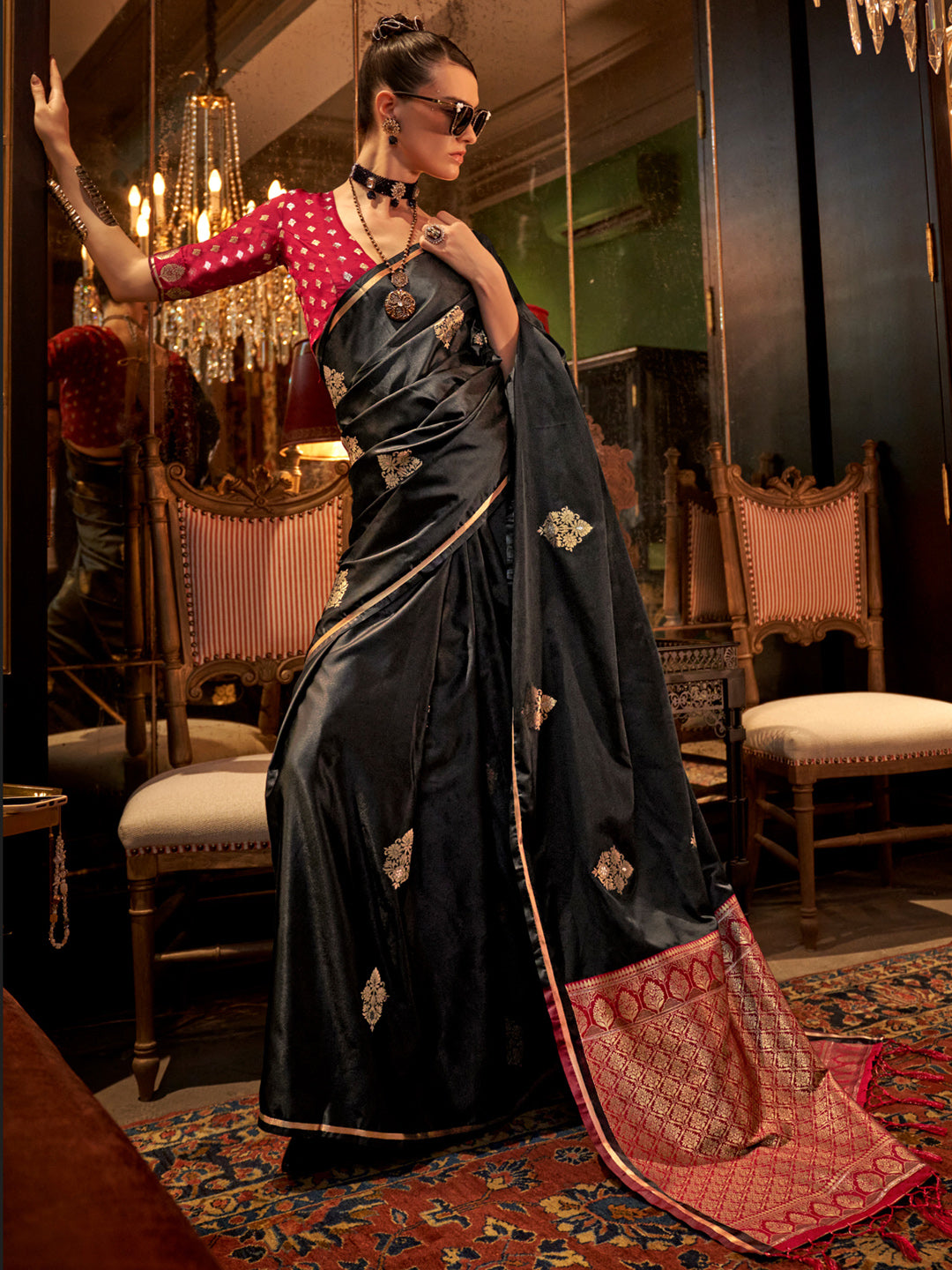 NOZ2TOZ Women's Satin Silk Maroon Woven Design Designer Saree With Blouse Piece - Distacart