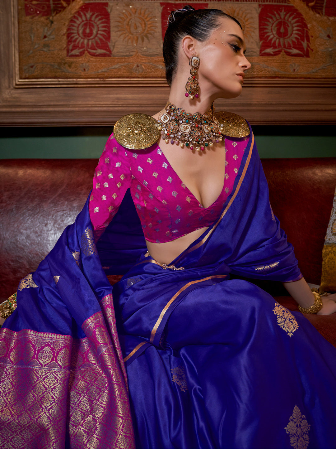 NOZ2TOZ Women's Satin Silk Pink Woven Design Designer Saree With Blouse Piece - Distacart