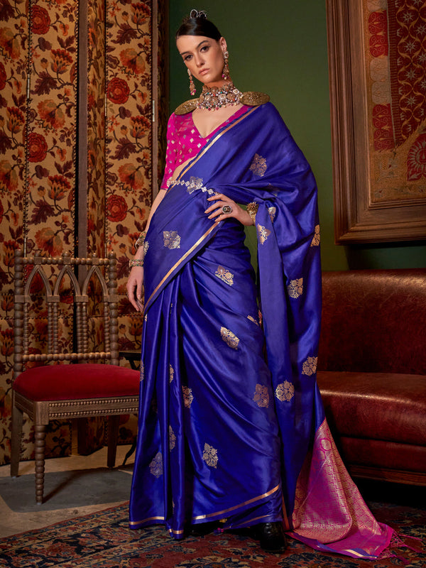 NOZ2TOZ Women's Satin Silk Pink Woven Design Designer Saree With Blouse Piece - Distacart