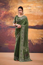 Thumbnail for Vastranavya Mehendi Crepe Printed Saree with Unstitched Blouse - Distacart