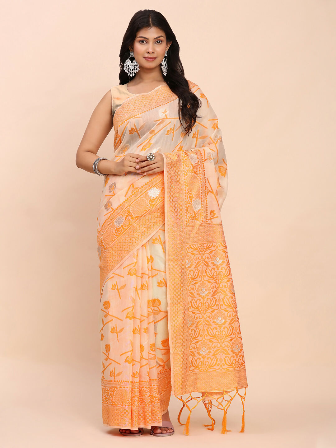 Astita Linen Cotton Orange Saree