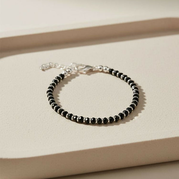 NVR Women Silver Plated Black Beaded Adjustable Bracelet - Distacart