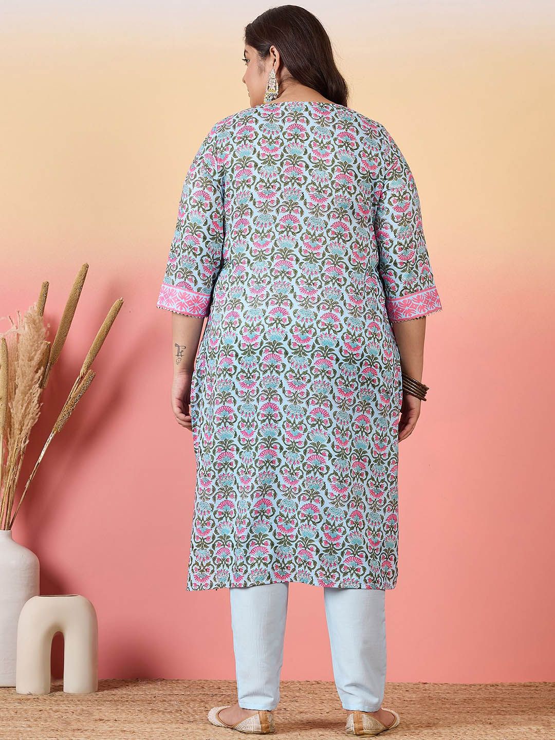 Sztori Women Floral Printed Regular Kurta with Trousers