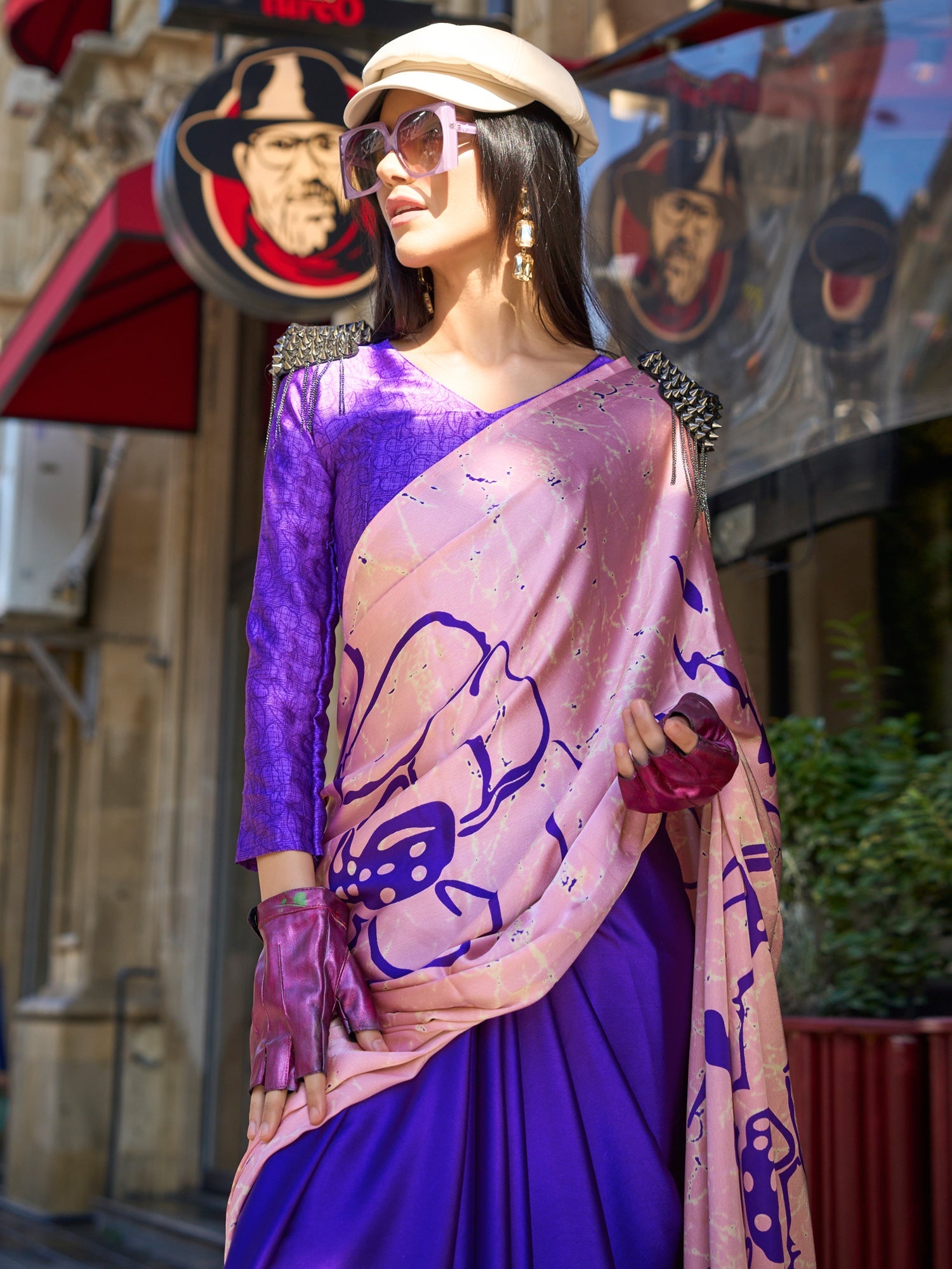 NOZ2TOZ Women's Satin Purple Printed Designer Saree With Blouse Piece - Distacart