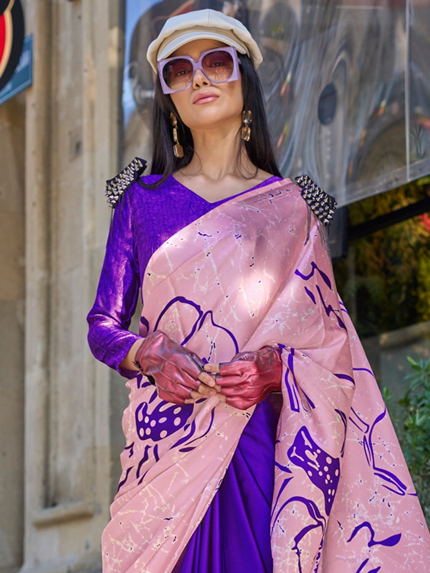 NOZ2TOZ Women's Satin Purple Printed Designer Saree With Blouse Piece - Distacart