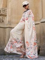 Thumbnail for NOZ2TOZ Women's Satin Cream Printed Designer Saree With Blouse Piece - Distacart