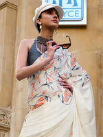 Thumbnail for NOZ2TOZ Women's Satin Cream Printed Designer Saree With Blouse Piece - Distacart