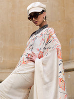 Thumbnail for NOZ2TOZ Women's Satin Cream Printed Designer Saree With Blouse Piece - Distacart