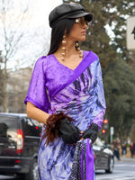 Thumbnail for NOZ2TOZ Women's Satin Lavender Printed Designer Saree With Blouse Piece - Distacart