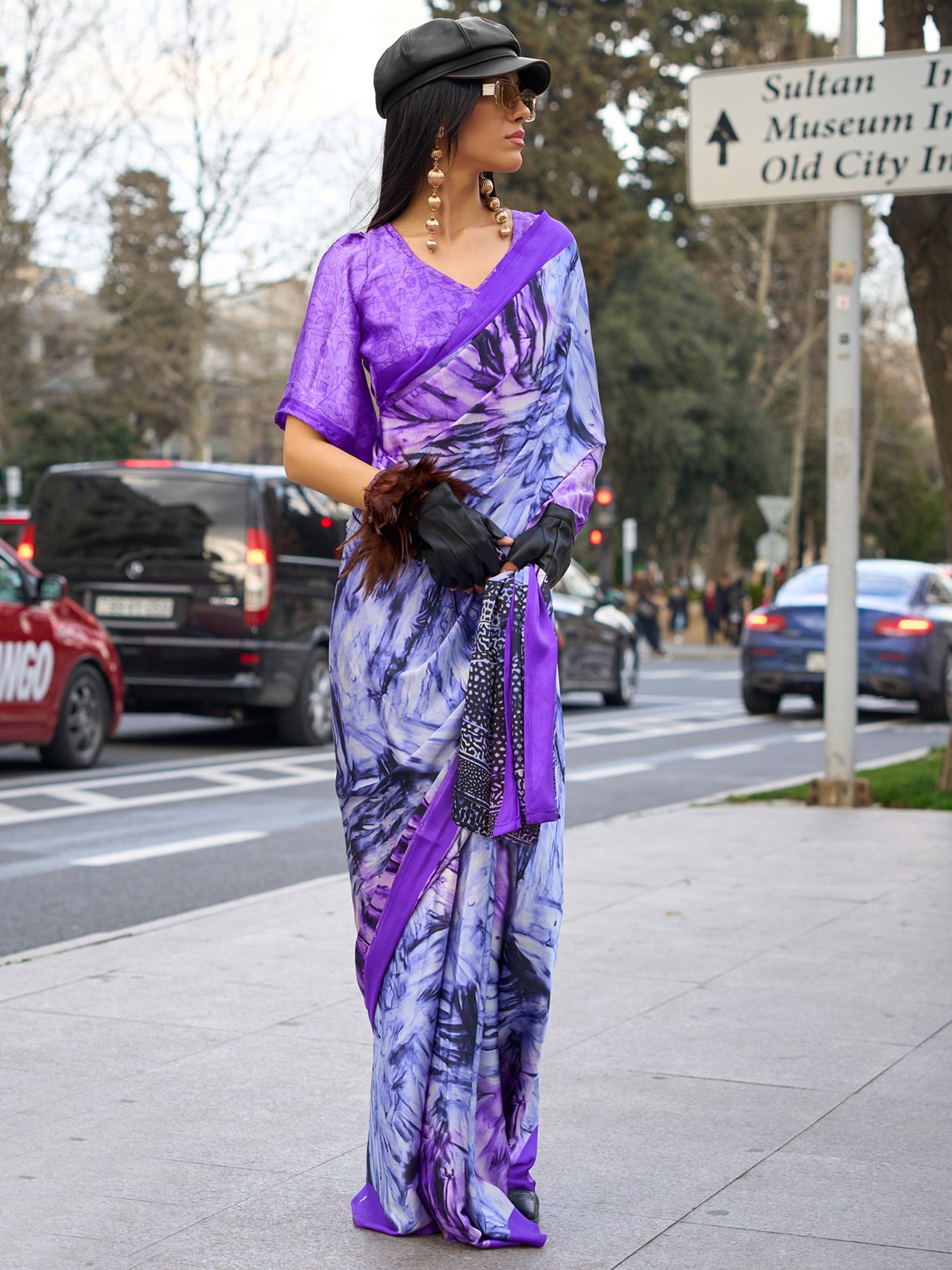 NOZ2TOZ Women's Satin Lavender Printed Designer Saree With Blouse Piece - Distacart