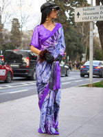Thumbnail for NOZ2TOZ Women's Satin Lavender Printed Designer Saree With Blouse Piece - Distacart