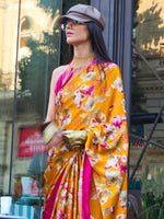 Thumbnail for NOZ2TOZ Women's Satin Mustard Printed Designer Saree With Blouse Piece - Distacart