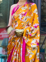 Thumbnail for NOZ2TOZ Women's Satin Mustard Printed Designer Saree With Blouse Piece - Distacart