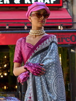 Thumbnail for NOZ2TOZ Women's Satin Grey Printed Designer Saree With Blouse Piece - Distacart