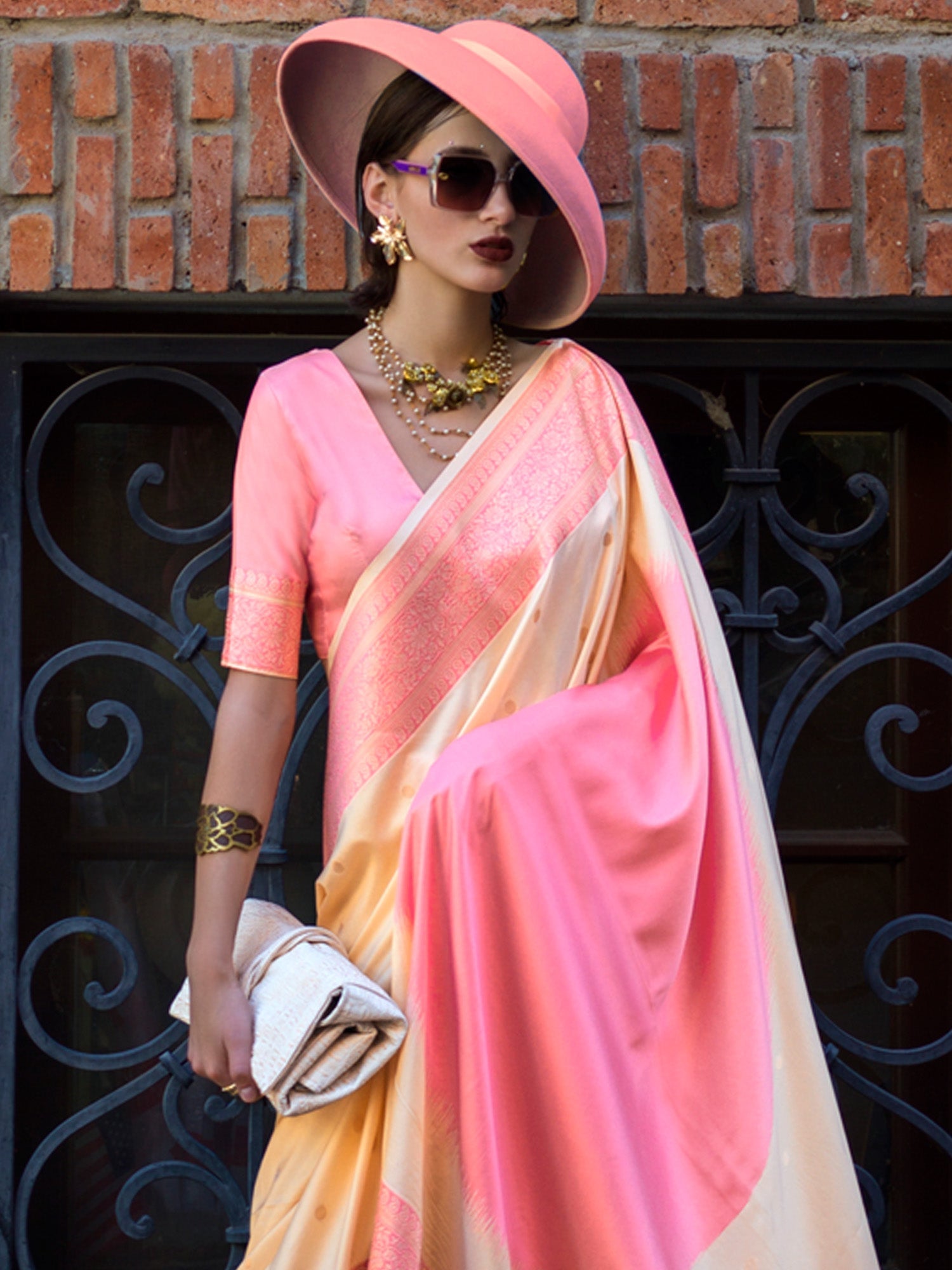 NOZ2TOZ Women's Soft Silk Cream Woven Design Designer Saree With Blouse Piece - Distacart