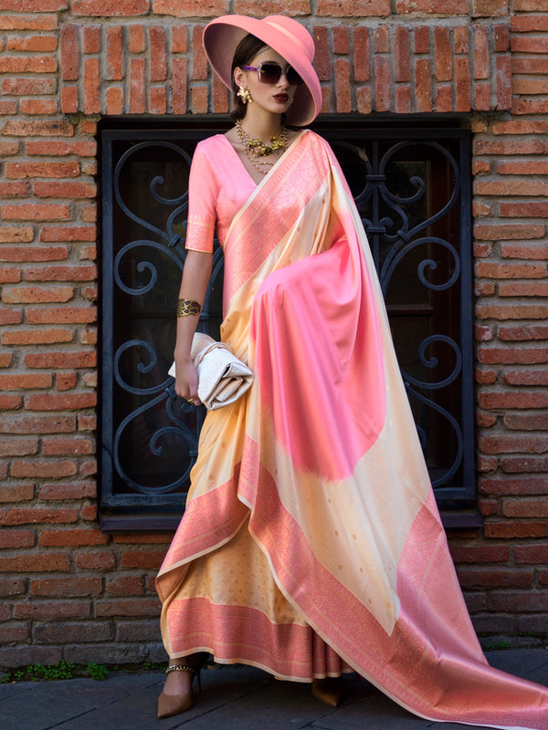 NOZ2TOZ Women's Soft Silk Cream Woven Design Designer Saree With Blouse Piece - Distacart