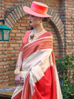 Thumbnail for NOZ2TOZ Women's Soft Silk Beige Woven Design Designer Saree With Blouse Piece - Distacart