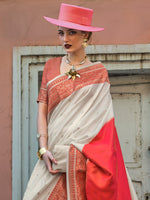 Thumbnail for NOZ2TOZ Women's Soft Silk Beige Woven Design Designer Saree With Blouse Piece - Distacart