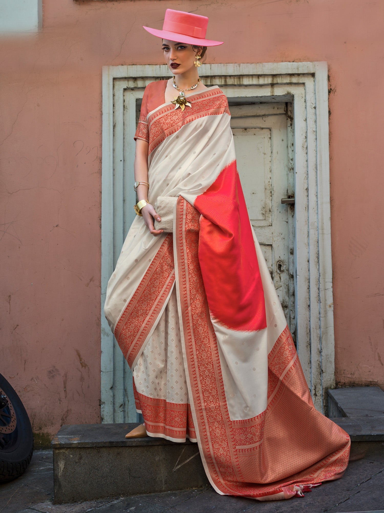 NOZ2TOZ Women's Soft Silk Beige Woven Design Designer Saree With Blouse Piece - Distacart