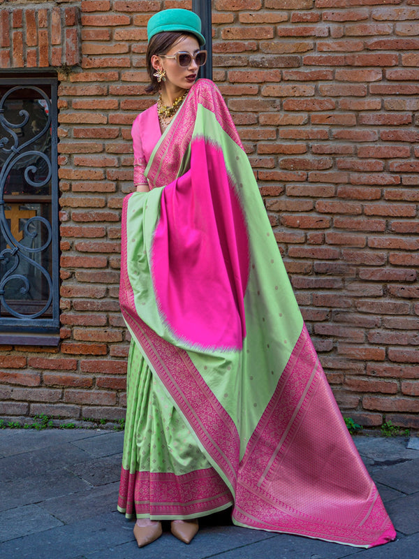 NOZ2TOZ Women's Soft Silk Light Green Woven Design Designer Saree With Blouse Piece - Distacart