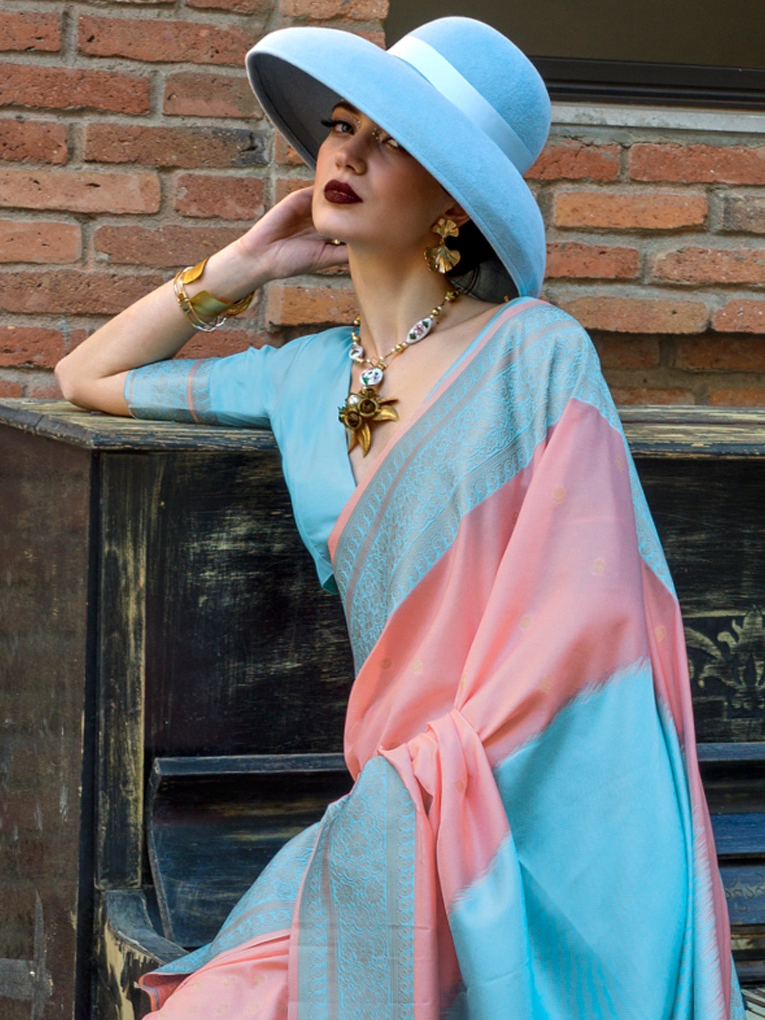 NOZ2TOZ Women's Soft Silk Peach Woven Design Designer Saree With Blouse Piece - Distacart