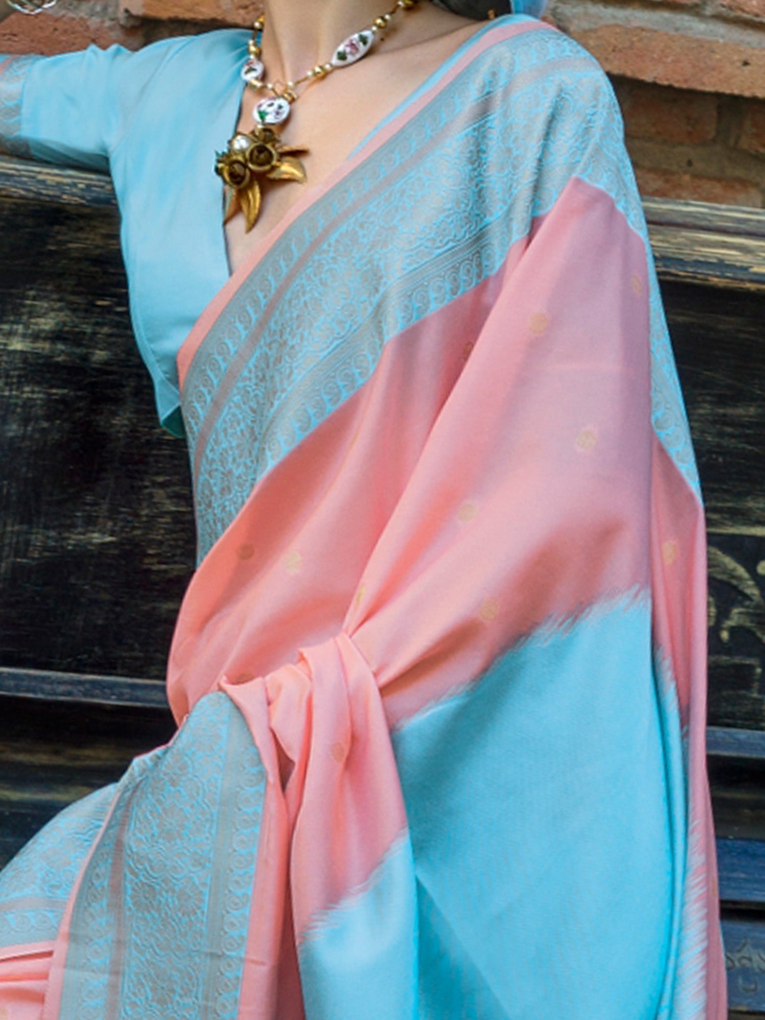 NOZ2TOZ Women's Soft Silk Peach Woven Design Designer Saree With Blouse Piece - Distacart