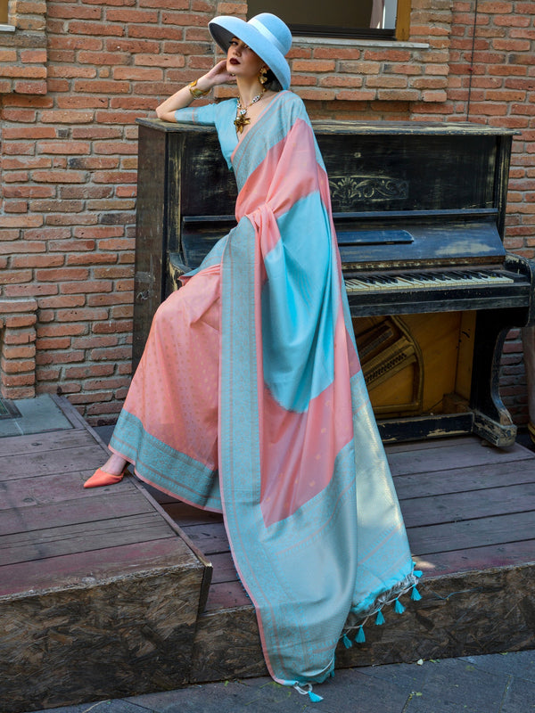 NOZ2TOZ Women's Soft Silk Peach Woven Design Designer Saree With Blouse Piece - Distacart