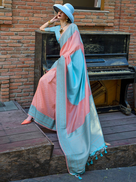 NOZ2TOZ Women's Soft Silk Peach Woven Design Designer Saree With Blouse Piece - Distacart