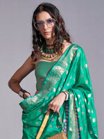 Thumbnail for NOZ2TOZ Women's Silk Blend Teal green Woven Design Handloom Saree With Blouse Piece - Distacart