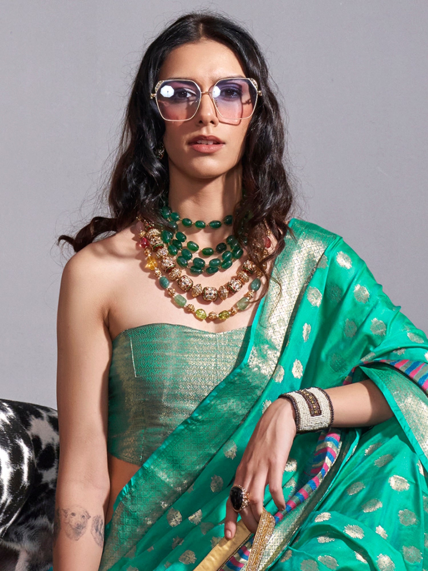 NOZ2TOZ Women's Silk Blend Teal green Woven Design Handloom Saree With Blouse Piece - Distacart