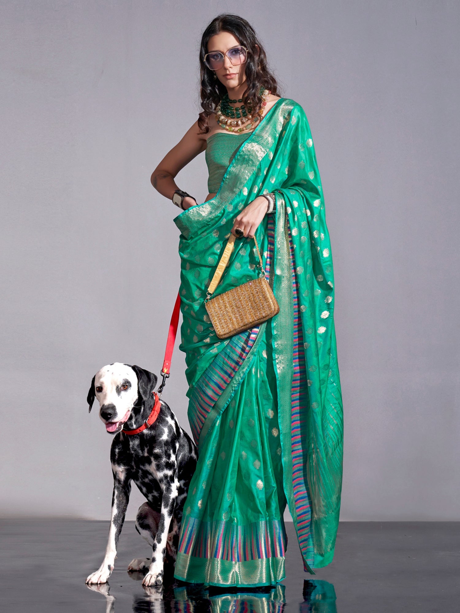 NOZ2TOZ Women's Silk Blend Teal green Woven Design Handloom Saree With Blouse Piece - Distacart