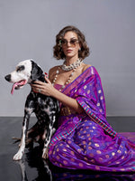 Thumbnail for NOZ2TOZ Women's Silk Blend Purple Woven Design Handloom Saree With Blouse Piece - Distacart