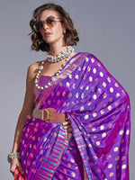 Thumbnail for NOZ2TOZ Women's Silk Blend Purple Woven Design Handloom Saree With Blouse Piece - Distacart