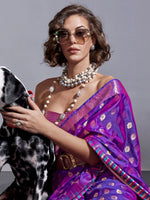 Thumbnail for NOZ2TOZ Women's Silk Blend Purple Woven Design Handloom Saree With Blouse Piece - Distacart