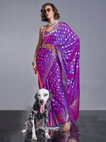 Thumbnail for NOZ2TOZ Women's Silk Blend Purple Woven Design Handloom Saree With Blouse Piece - Distacart