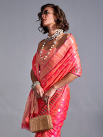 Thumbnail for NOZ2TOZ Women's Silk Blend Peach Woven Design Handloom Saree With Blouse Piece - Distacart