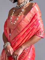 Thumbnail for NOZ2TOZ Women's Silk Blend Peach Woven Design Handloom Saree With Blouse Piece - Distacart