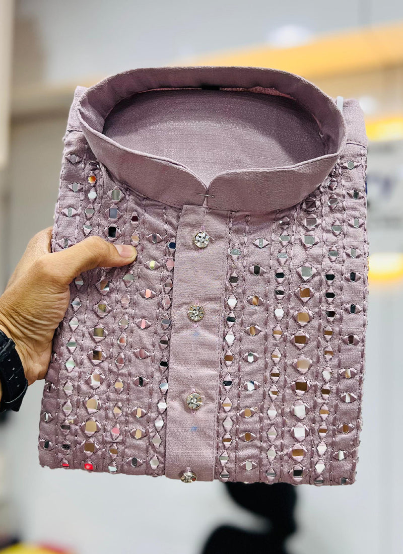 Prazu Fashion Onion Pink Soft Silk Real Mirror Work Kurta