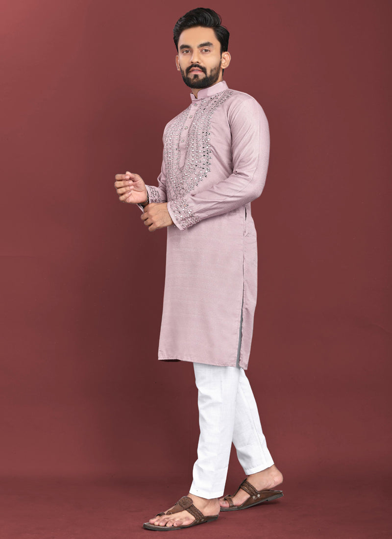 Prazu Fashion Onion Pink Soft Silk Real Mirror Work Kurta