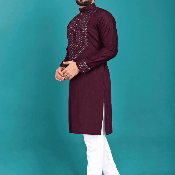 Prazu Fashion Wine Soft Silk Real Mirror Work Kurta