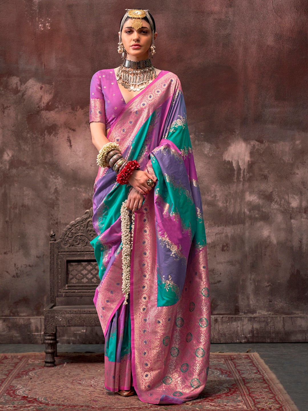 NOZ2TOZ Women's Silk Blend Pink Woven Design Designer Saree With Blouse Piece - Distacart