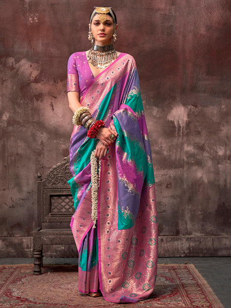 NOZ2TOZ Women's Silk Blend Pink Woven Design Designer Saree With Blouse Piece - Distacart