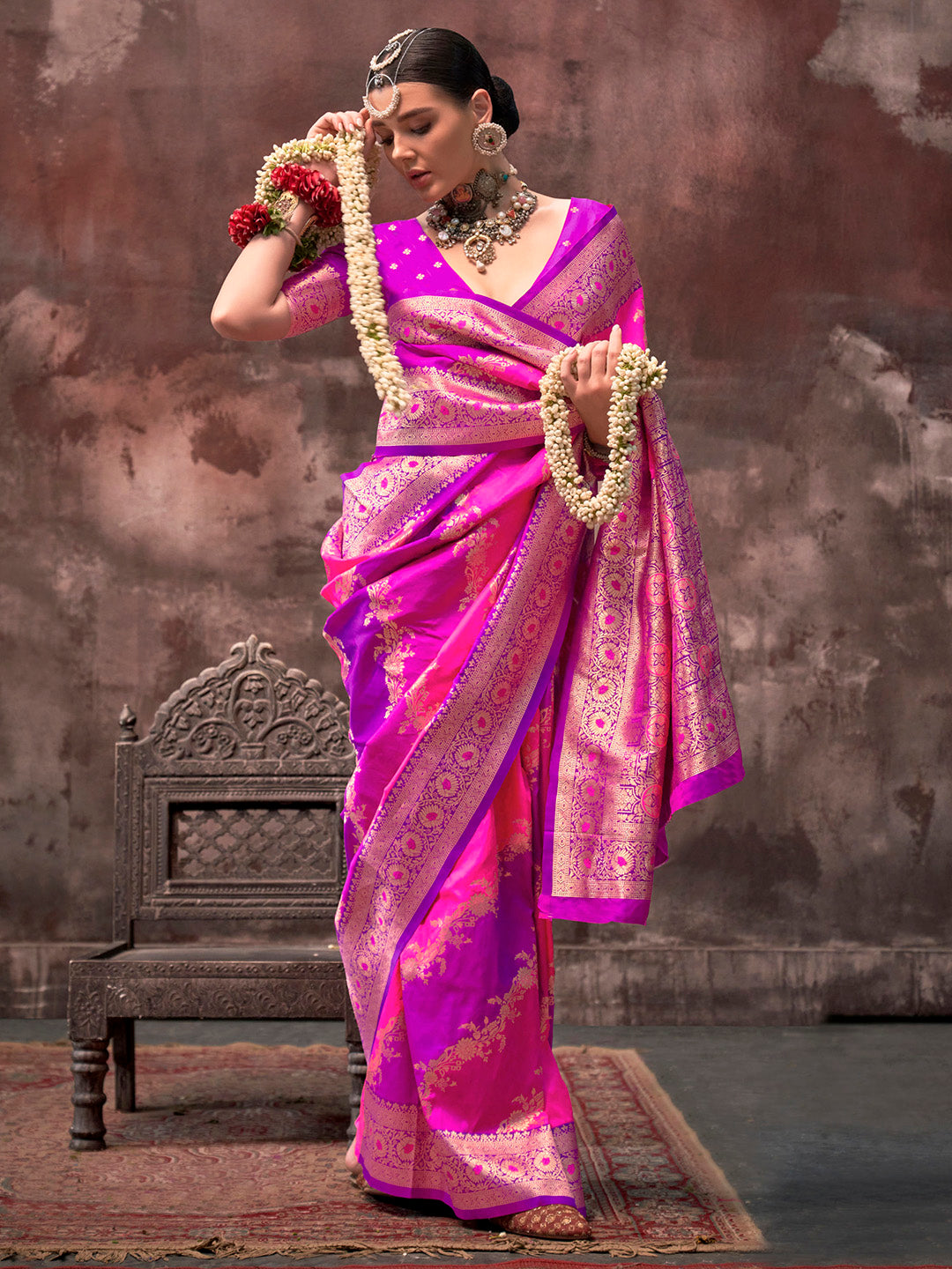 NOZ2TOZ Women's Silk Blend Magenta Woven Design Designer Saree With Blouse Piece - Distacart