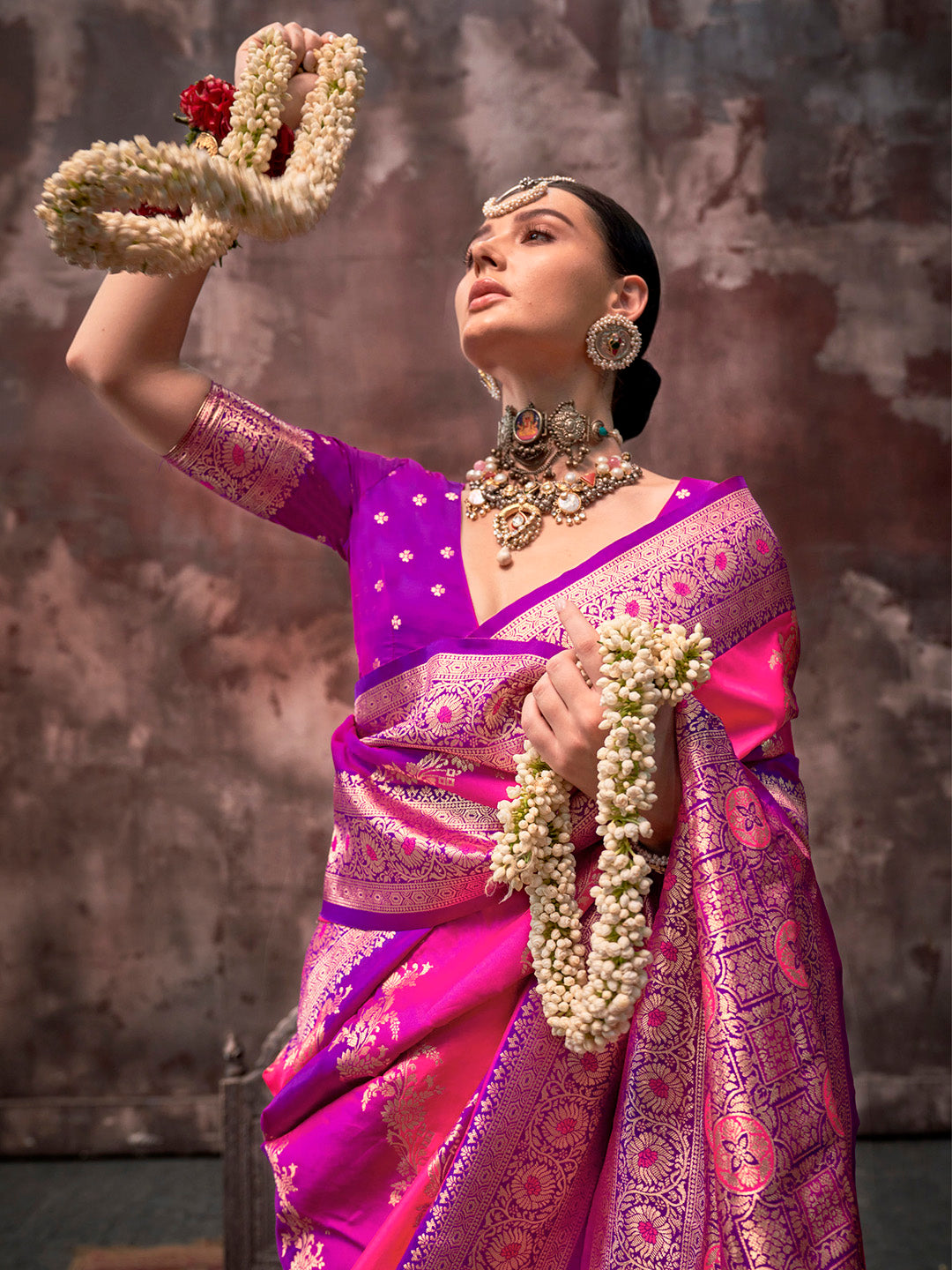 NOZ2TOZ Women's Silk Blend Magenta Woven Design Designer Saree With Blouse Piece - Distacart