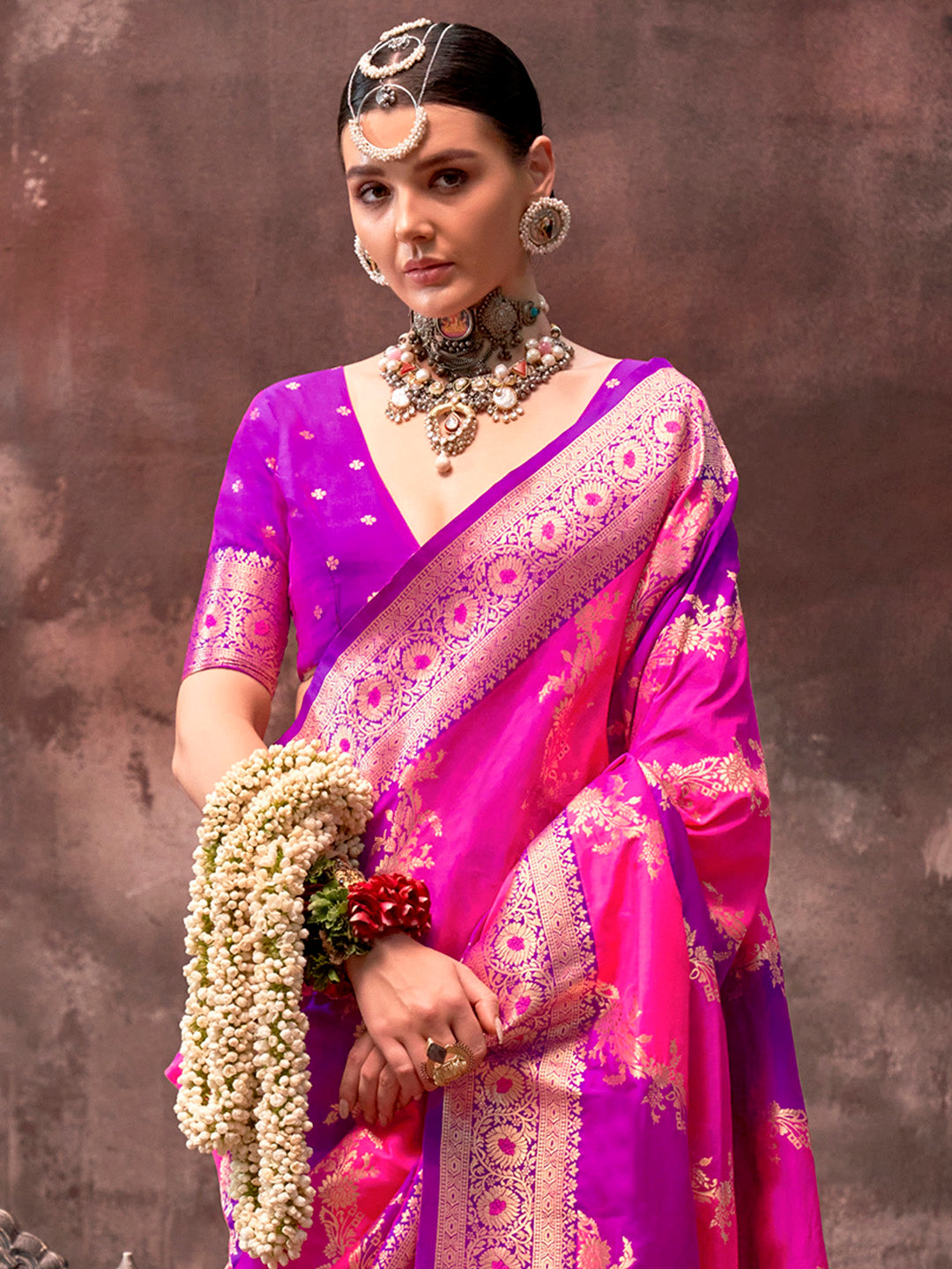 NOZ2TOZ Women's Silk Blend Magenta Woven Design Designer Saree With Blouse Piece - Distacart