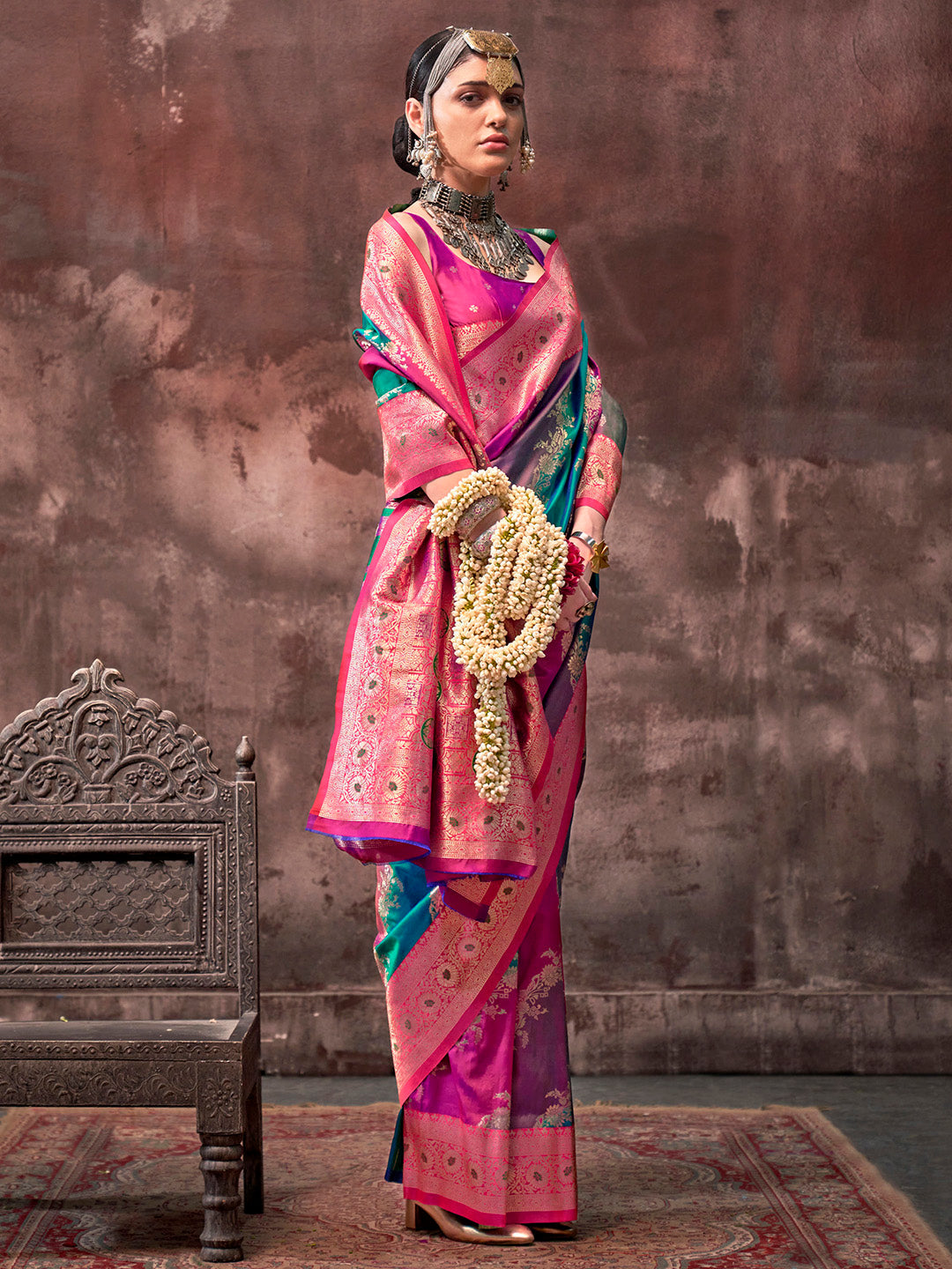 NOZ2TOZ Women's Silk Blend Magenta Woven Design Designer Saree With Blouse Piece - Distacart