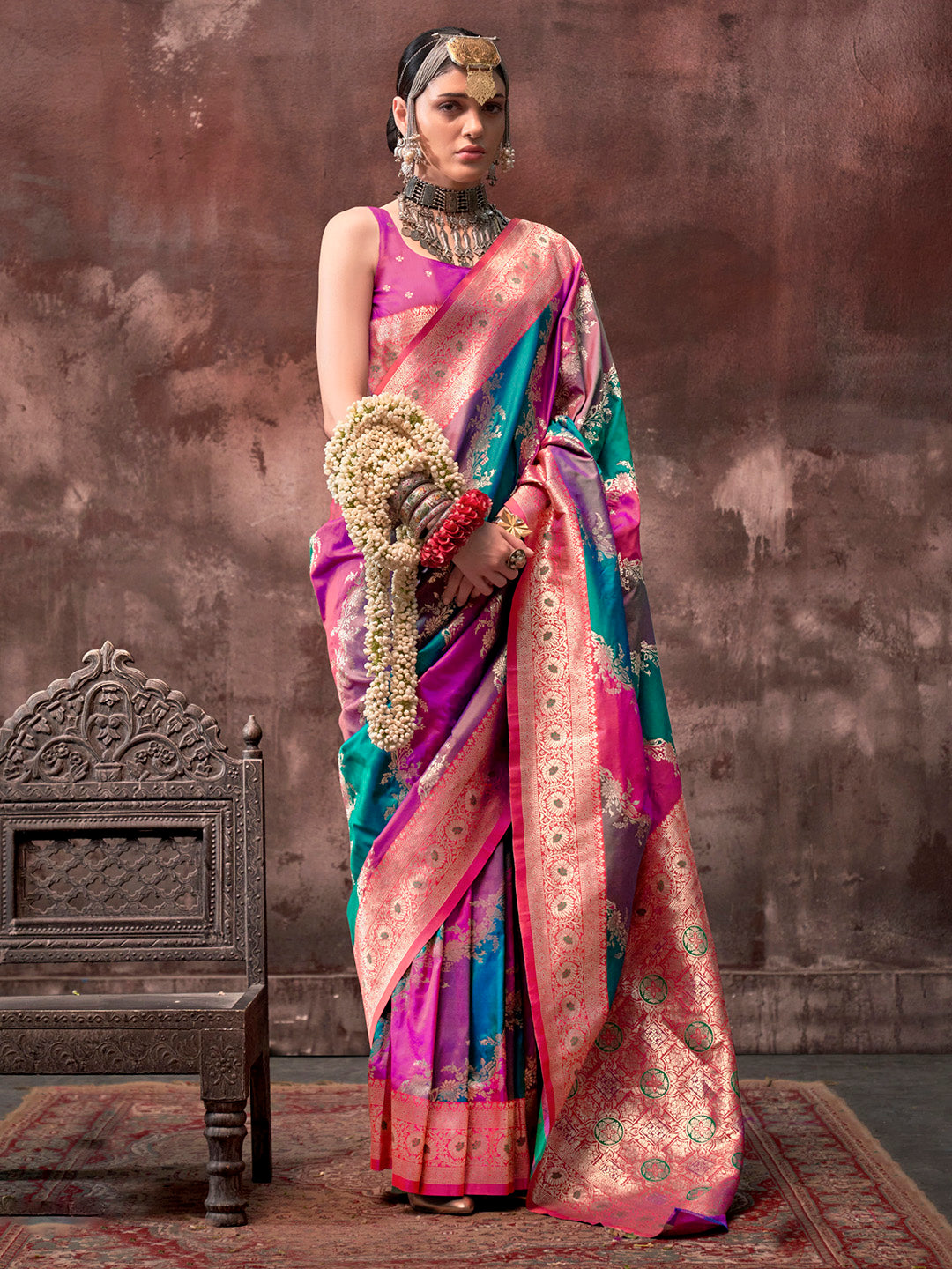 NOZ2TOZ Women's Silk Blend Magenta Woven Design Designer Saree With Blouse Piece - Distacart