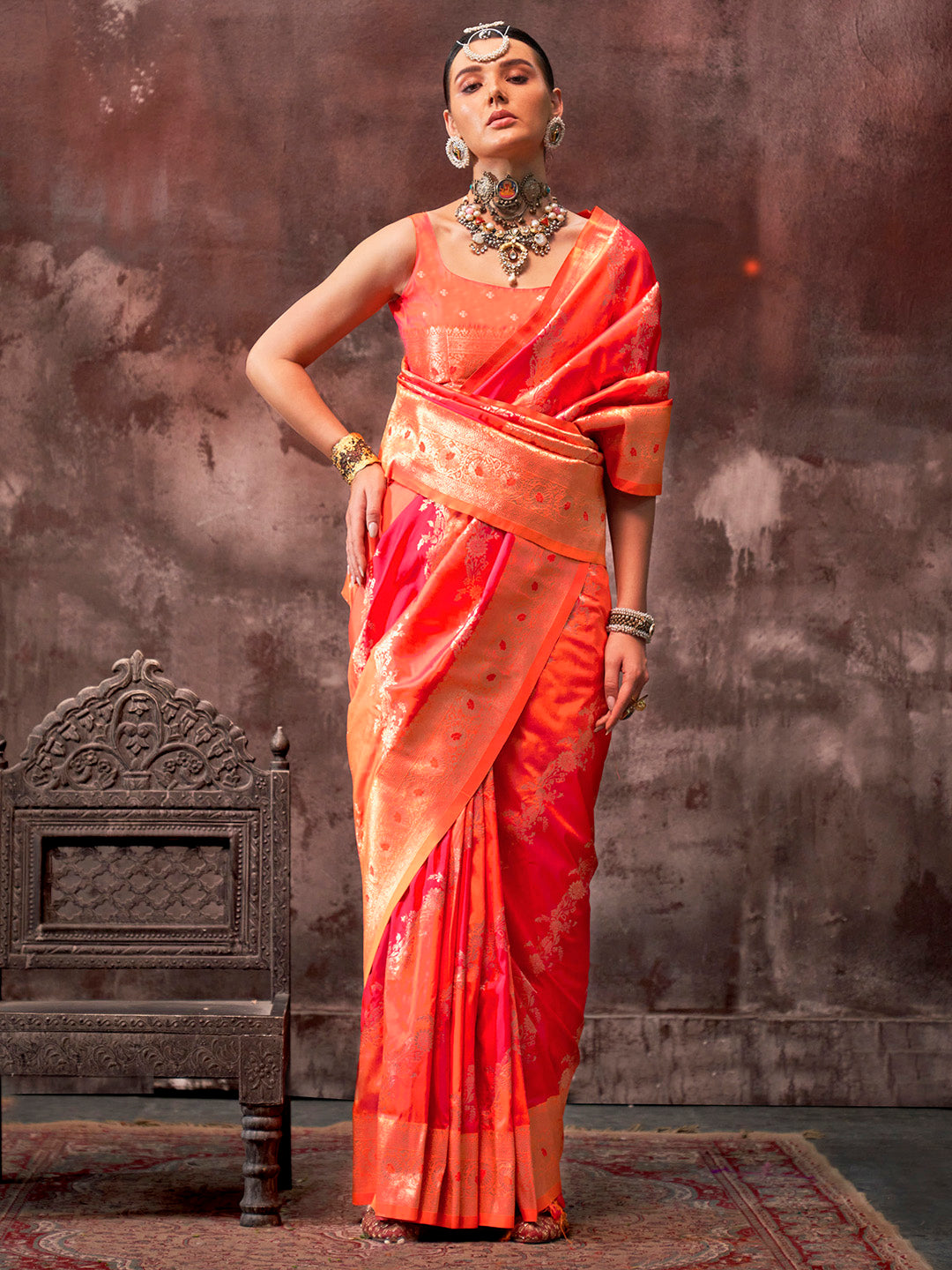 NOZ2TOZ Women's Silk Blend Orange Woven Design Designer Saree With Blouse Piece - Distacart